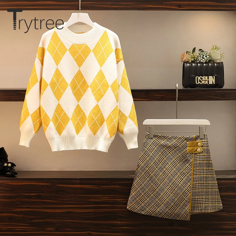 Trytree 2019 осенне-зимний комплект из двух предметов повседневный клетчатый