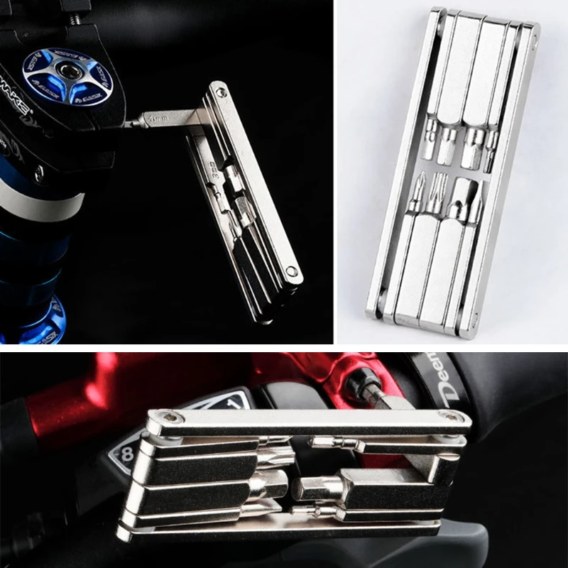

Portable Handheld 8 in 1 Bicycle Multifunctional Folding Tool Repair Kit for Road Cycling Mountain Bike