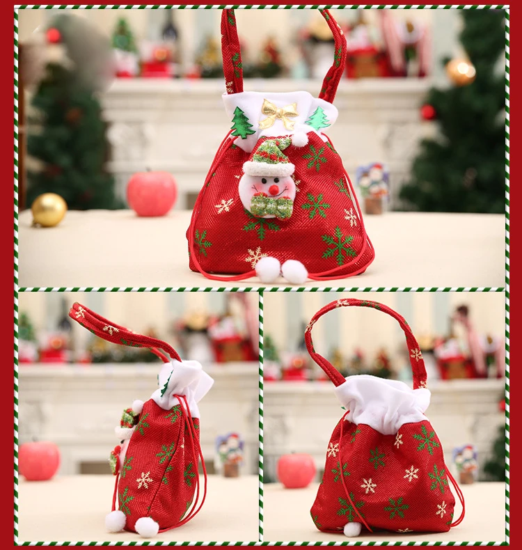 red snowman Рождественские украшения Санта-Клауса для дома Снеговик Подарочные мешки из ткани с ручками для печенье конфеты шнурок веселые рождественские мешки - Цвет: red snowman
