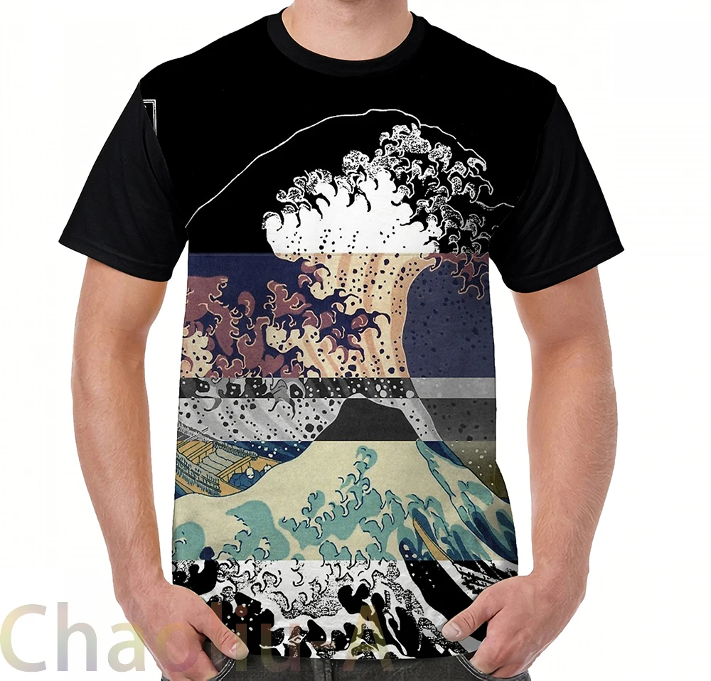 Большая волна цвет Глюк футболка для мужчин забавная Футболка с принтом женские