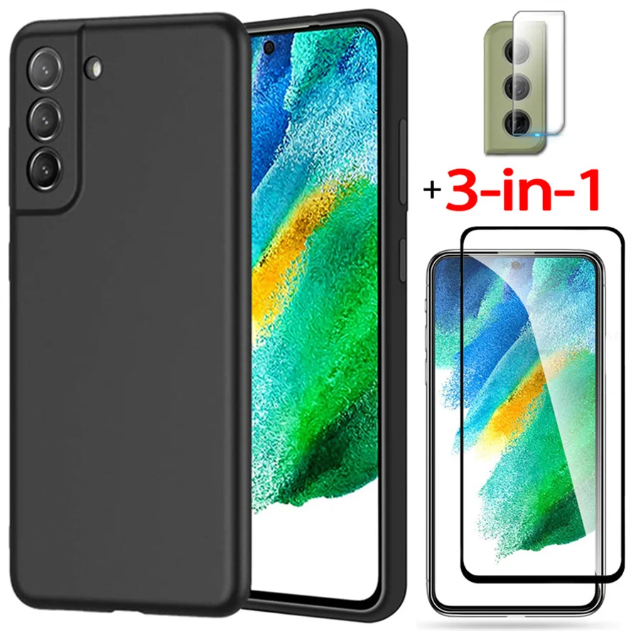 

3-in-1, matte case + glass for samsung s 21 fe soft tpu phone cases s21 fe samsung s21fe cover samsung galaxy s21 fe case s21fe