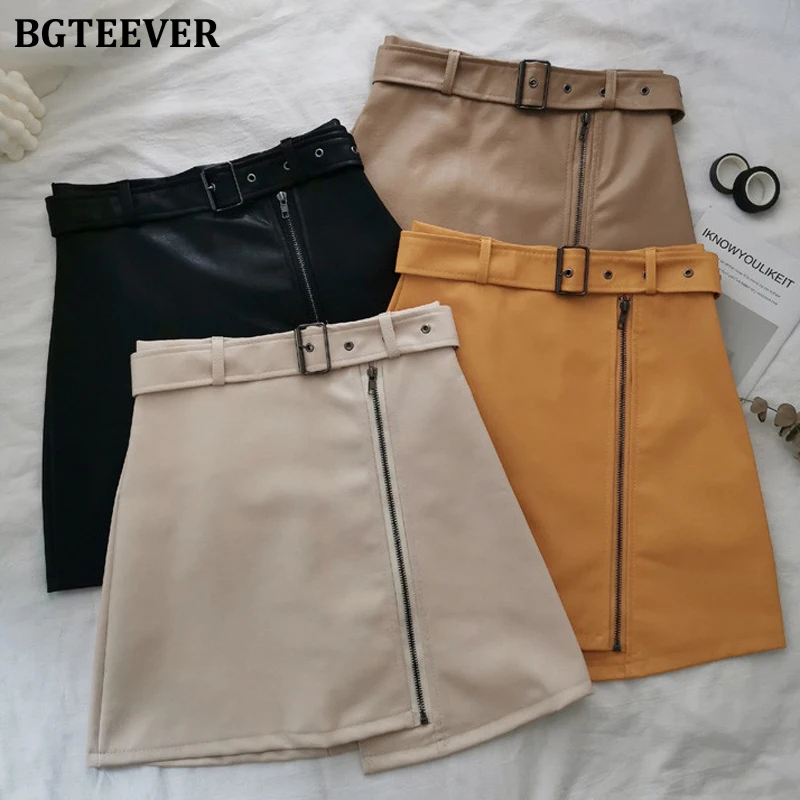 BGTEEVER Повседневная плиссированная Женская юбка карандаш из искусственной кожи