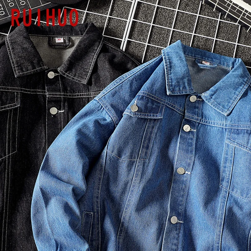 

RUIHUO Denim Mens Jacket Coat Streetwear Men Jacket Korean Style Denim Jacket Men Clothing M-3XL 2021 New Arrival
