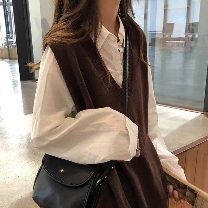 

Sweater Vest Women Solid V-neck Loose Plus Size 3XL Simple Classic Elegant Office Ladies Vests Chic Leisure New