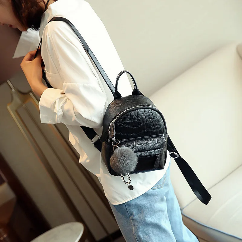 

Backpack female Korean version 2018 new casual soft leather trendy bag personality mini stone pattern cute cute backpack