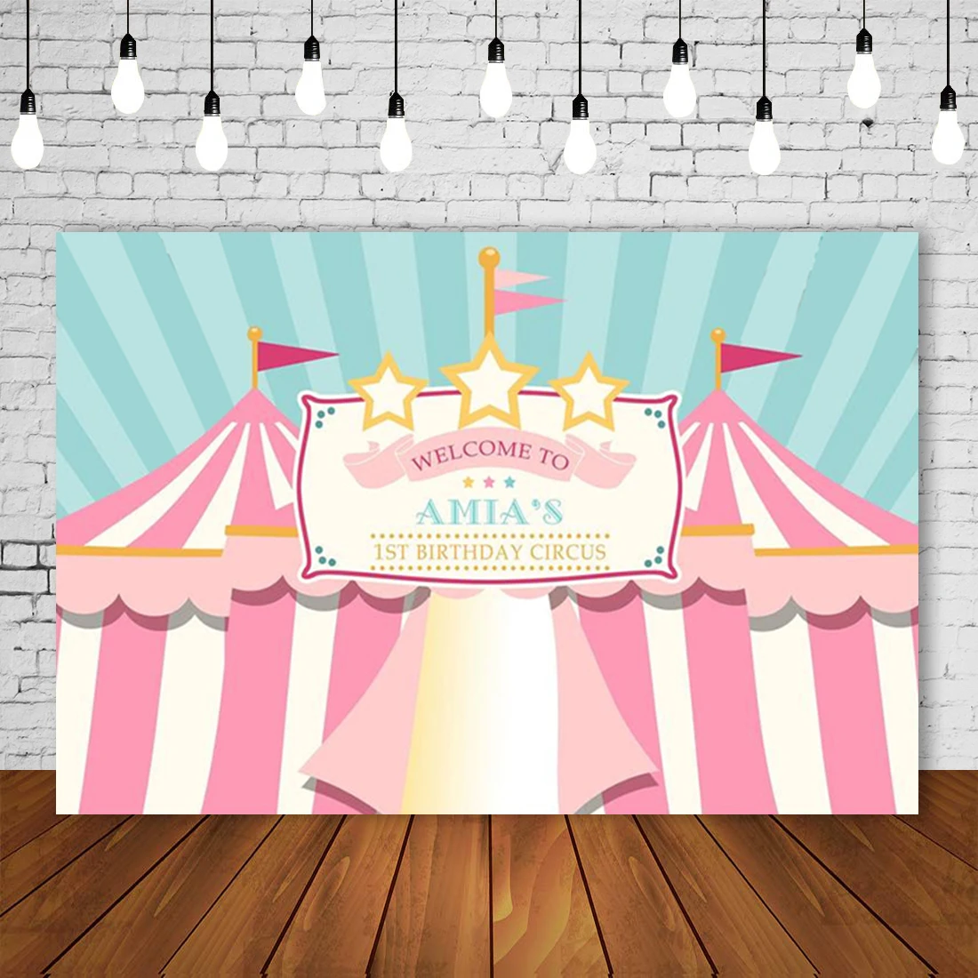 Персонализированный розовый цирковый фон для дня рождения с элементами цирка, карнавала и рустик стиля для девочки - плакат для фотозоны, баннер, обои.