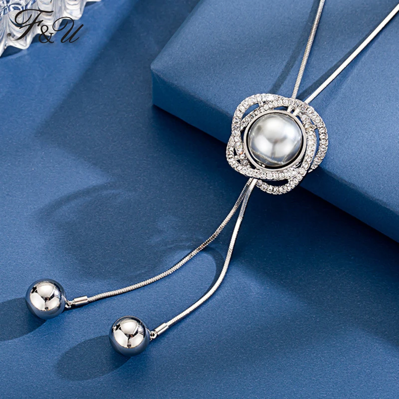 Модное Длинное Ожерелье F &amp U с подвеской в виде цветка металлическая цепочка на