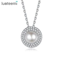 luoteemi round female necklace clear cz stone imitation pearls fashion femme charm jewelry for women wedding engagement gift