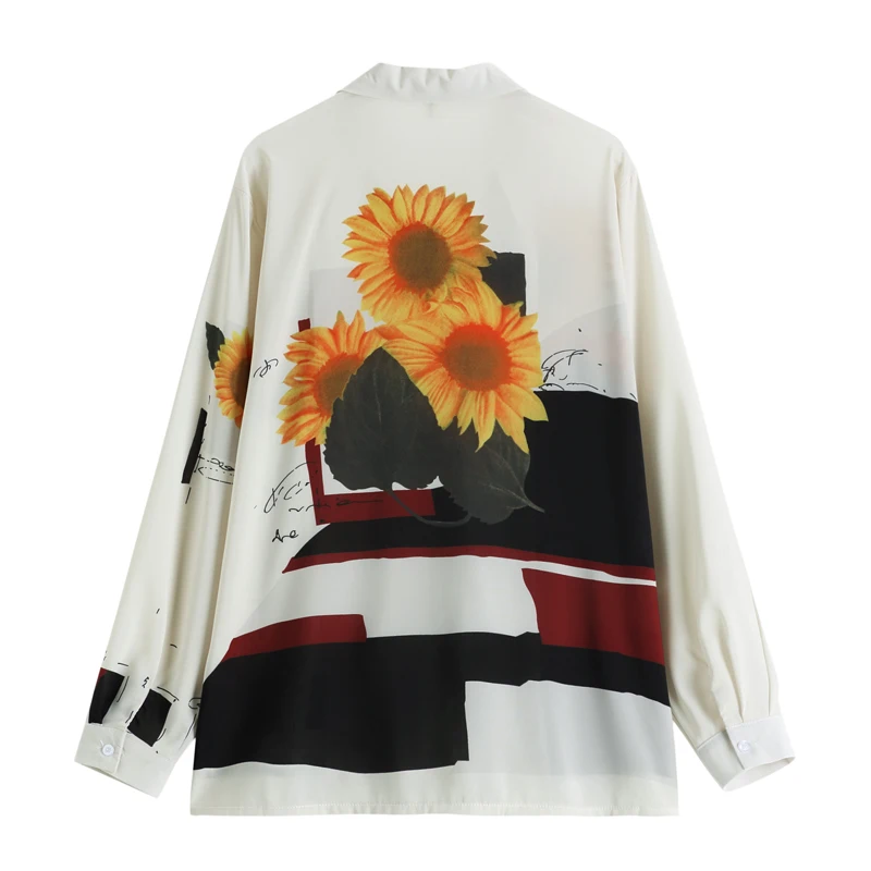 

Elegant sunflower oil painting print shirt women Vintage new 2020 spring design sense Button long-sleeved loose casual shirt