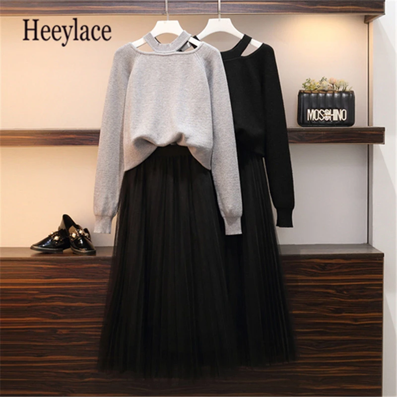 Большие размеры изящный комплект из 2 предметов для женщин свободные трикотажные