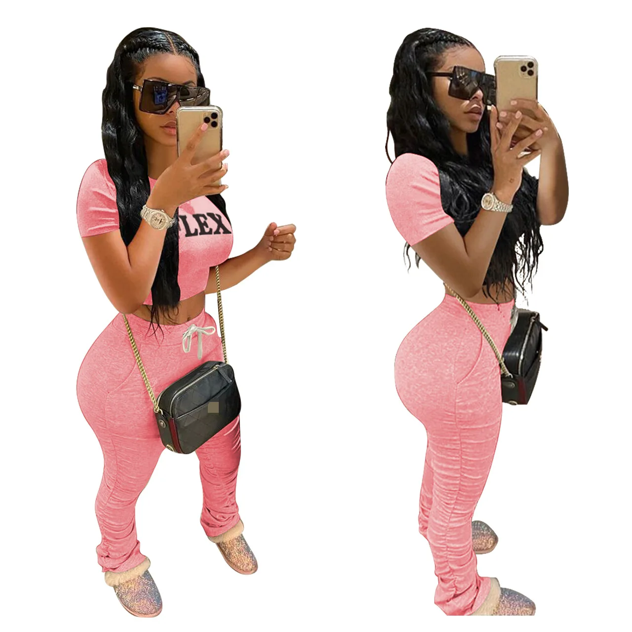 Женский Повседневный комплект розовая футболка с буквенным принтом в стиле