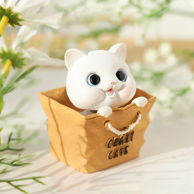 

Cute Cartoon Shaking Head Cat Resin Statue Desktop Ornaments Hand-Painted Figurine for Home Decor Indoor Creative Desktop Decora