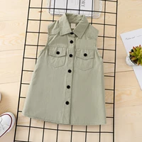 kids summer shirt dress solid color turn down collar sleeveless button open jumper dress baby girls clothes 6 months to 4 years