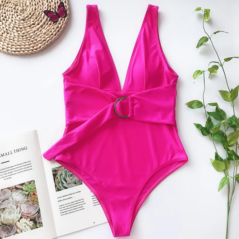 Цельный купальный костюм для женщин с ремнем пуш ап бандажный женский пляжная