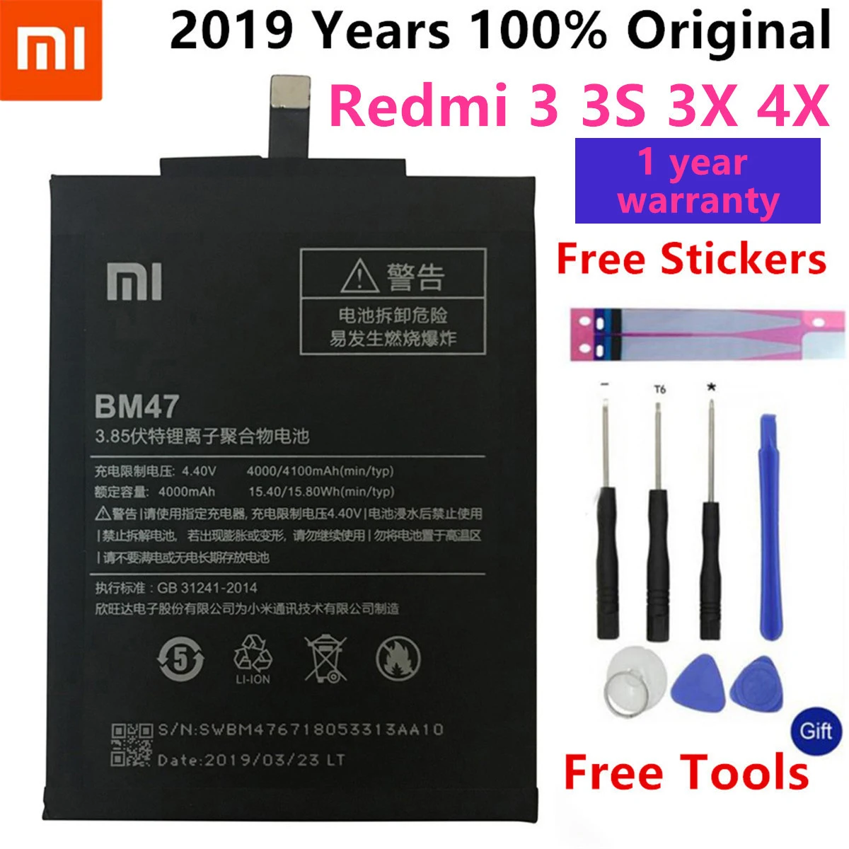 BN30 BN41 BN43 BM46 BM47 Батарея для Xiaomi Redmi Hongmi 4A Note 4 4X MTK global Snapdragon 625 Note 3 3 Pro 3 3S 3X Батарея - Цвет: BM47 Redmi3 3S 3X 4X