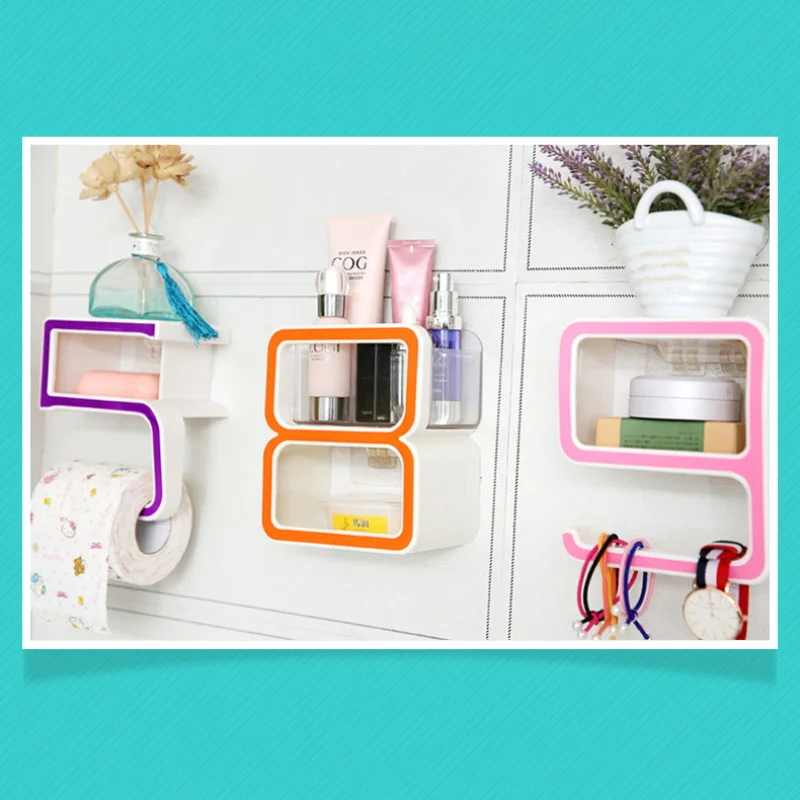 

Wall Shelf Creative Number Shaped Wall Mounted Storage Rack Bathroom Shower Organizer Holder Shelves Bathroom Accessories