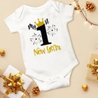 Мой 1-й новогодний комбинезон с принтом для новорожденных, комбинезон с коротким рукавом для младенцев, Детский боди для мальчиков и девочек, Новогодняя одежда