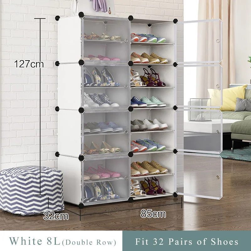 White 8L Double-row Shoe Rack Home Dustproof Modular Closet Furniture Shoes Cabinet Door Space-saving Shoe Organizer Keep Room Neat - Цвет: White 8L