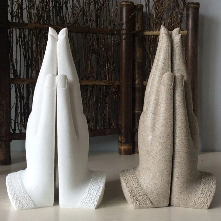 

[Funny] 2Pcs/Set Crafts Sandstone Buddha Figure Hands together Statue Sculptures Buddhism Statues Garden home Decoration