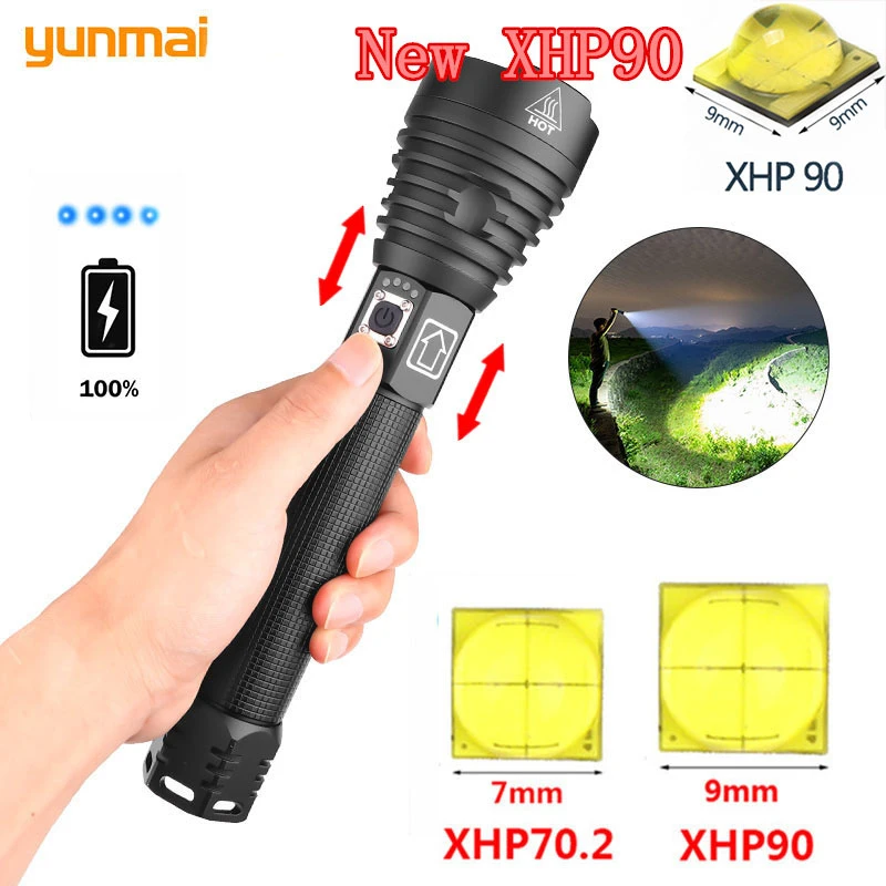 Самый мощный светодиодный фонарик XHP90 XLamp Zoom фонарь XHP70.2 USB Перезаряжаемый