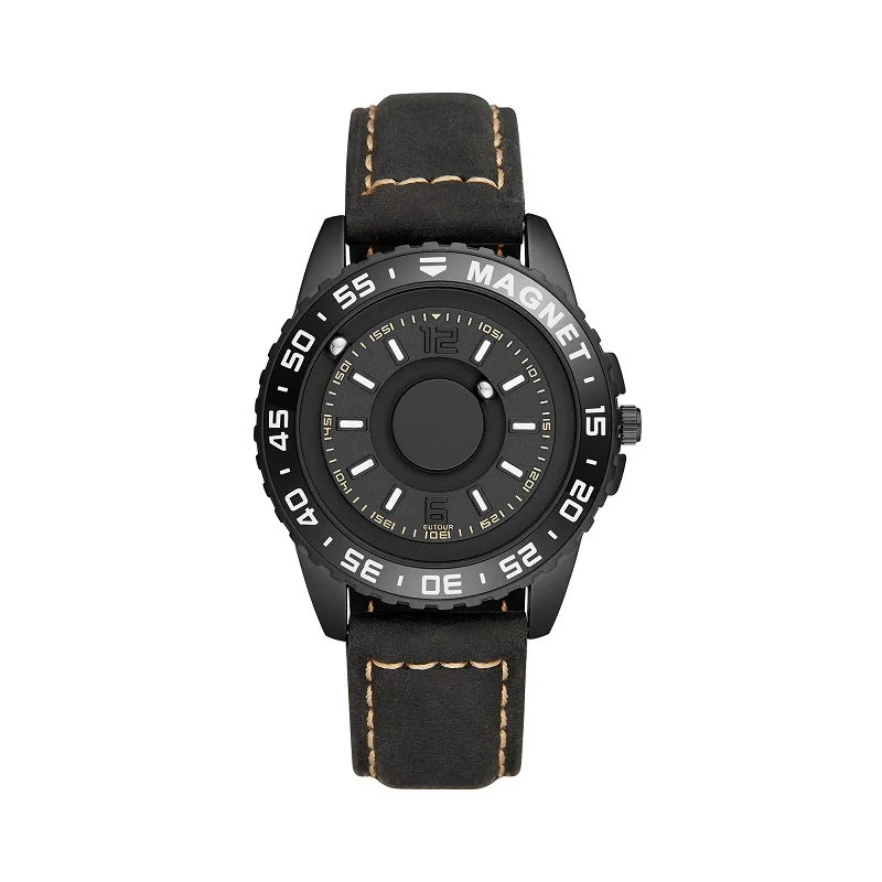 Black Black Leather EUTOUR мужские часы с магнитным шариковым указателем мужские часы кварцевые часы полностью стальные мужские наручные часы персонализированные слепые мужские часы - Цвет: Black Black Leather