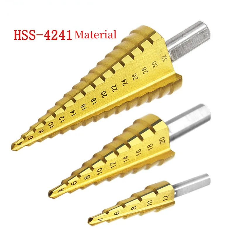 Набор ступенчатых сверл 4 -32 мм из быстрорежущей стали с титановым покрытием