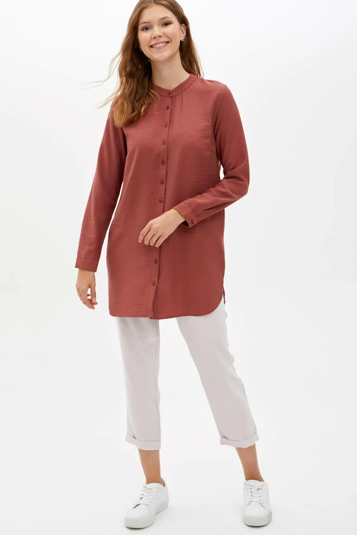 DeFacto Woman O-neck Long Sleeve Shirt Female High Quality Comfort Shirts Women's Casual Loose Tops Autumn-M1044AZ19AU