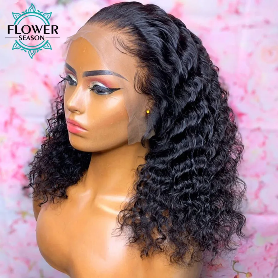 

Curly Human Hair Wigs 13x6 Transparent HD Lace Front Wig Brazilian Deep Curly Wig 180density for Women Prelucked FlowerSeason