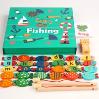 kids montessori toy wooden magnetic fishing game fine motor skill counting catch alphabet fish cognitive toys baby spelling game