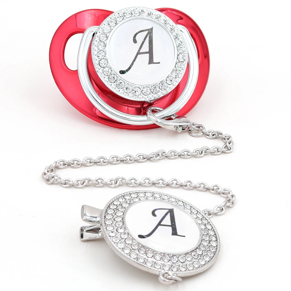 

Luxury Pacifier Holder Silicone Baby Feeding Metallic Red Pacifier Bling Infant Nipple BPA Free Baby 26 Letter Initials ChupeteS