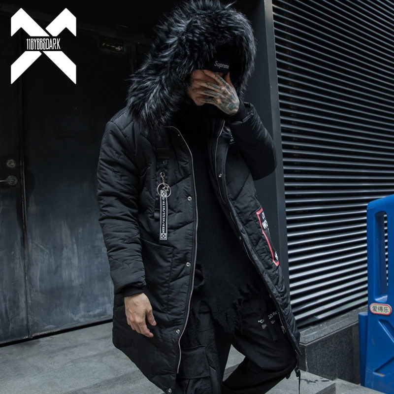 Мужская теплая куртка с капюшоном меховым воротником в стиле хип-хоп | одежда