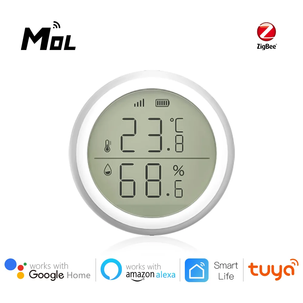 

MOL Tuya ZigBee Smart Home Temperature And Humidity Sensor With LED Screen Works With Google Assistant and Tuya Zigbee Hub