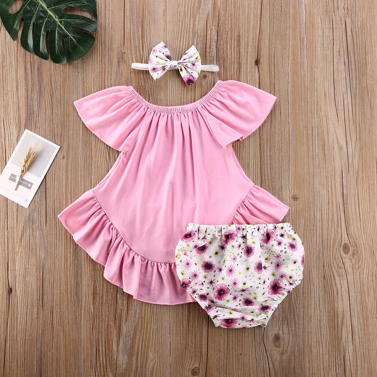 

0-24M Newborn Baby Girls Sunflower Clothes Set Cotton Summer Kids Sleeveless Tops Blouse+Shorts+Headband Suits 0-24M