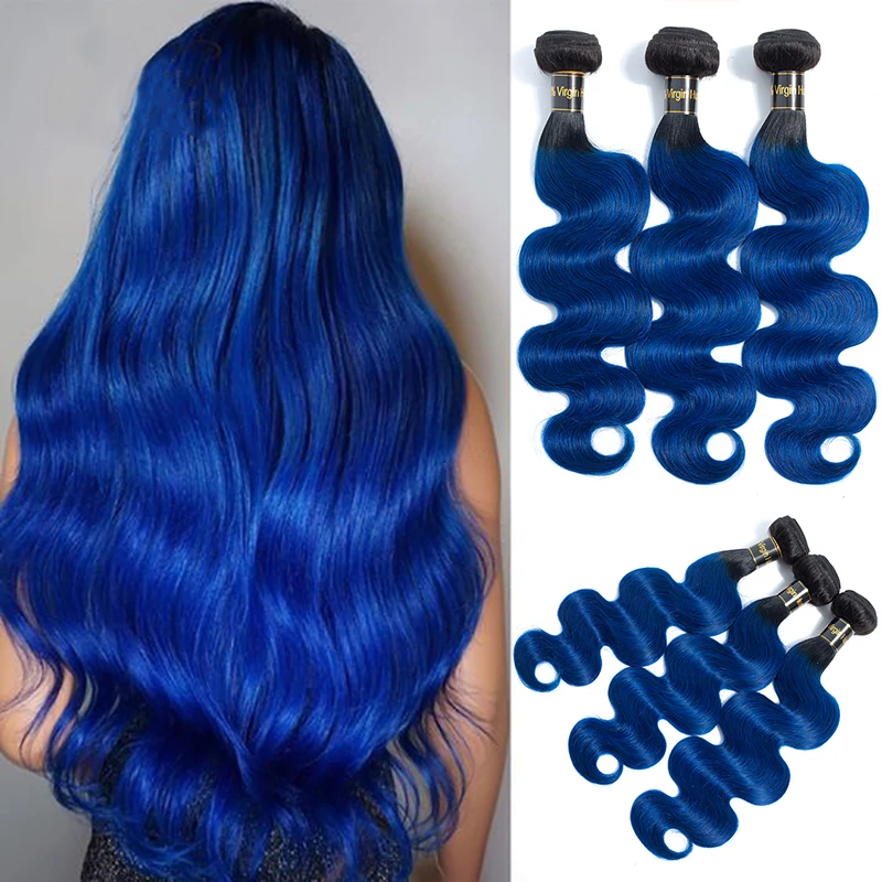 Пупряди волос омбре волнистые бразильские волосы пучки для плетения T1B/синий