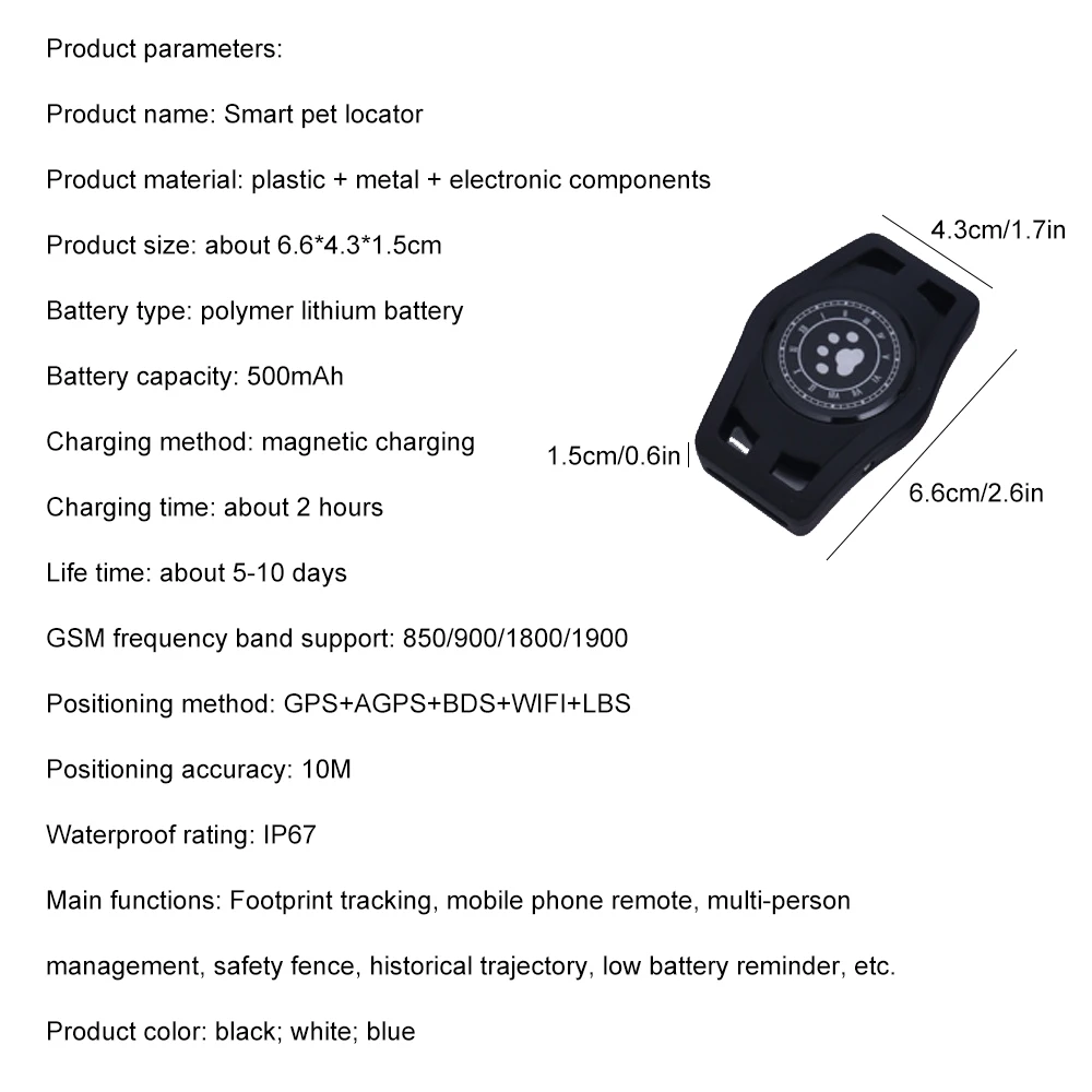 

Pet Positioning Collars USB Charging Waterproof Anti-Lost Collars Mini GPS LBS Tracking Locator Smart Kids Locator Tool