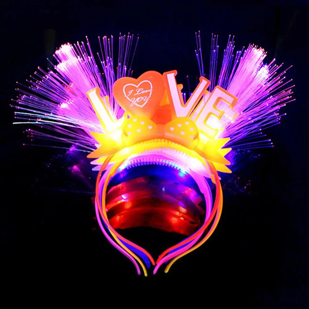 Женский милый светодиодный волоконно оптический обруч для волос с блестящими