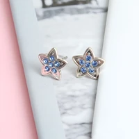 womens cute snowflake stud earrings silver color inlay blue zircon crystal earrings christmas xmas gifts party jewelry