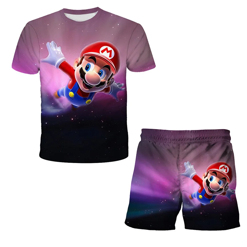 

2021 Summer Cartoon Anime Boys and Girls Shirts Tops and Shorts Sports Casual Fashion All-match 2-piece Children's 3DT Shirt Set
