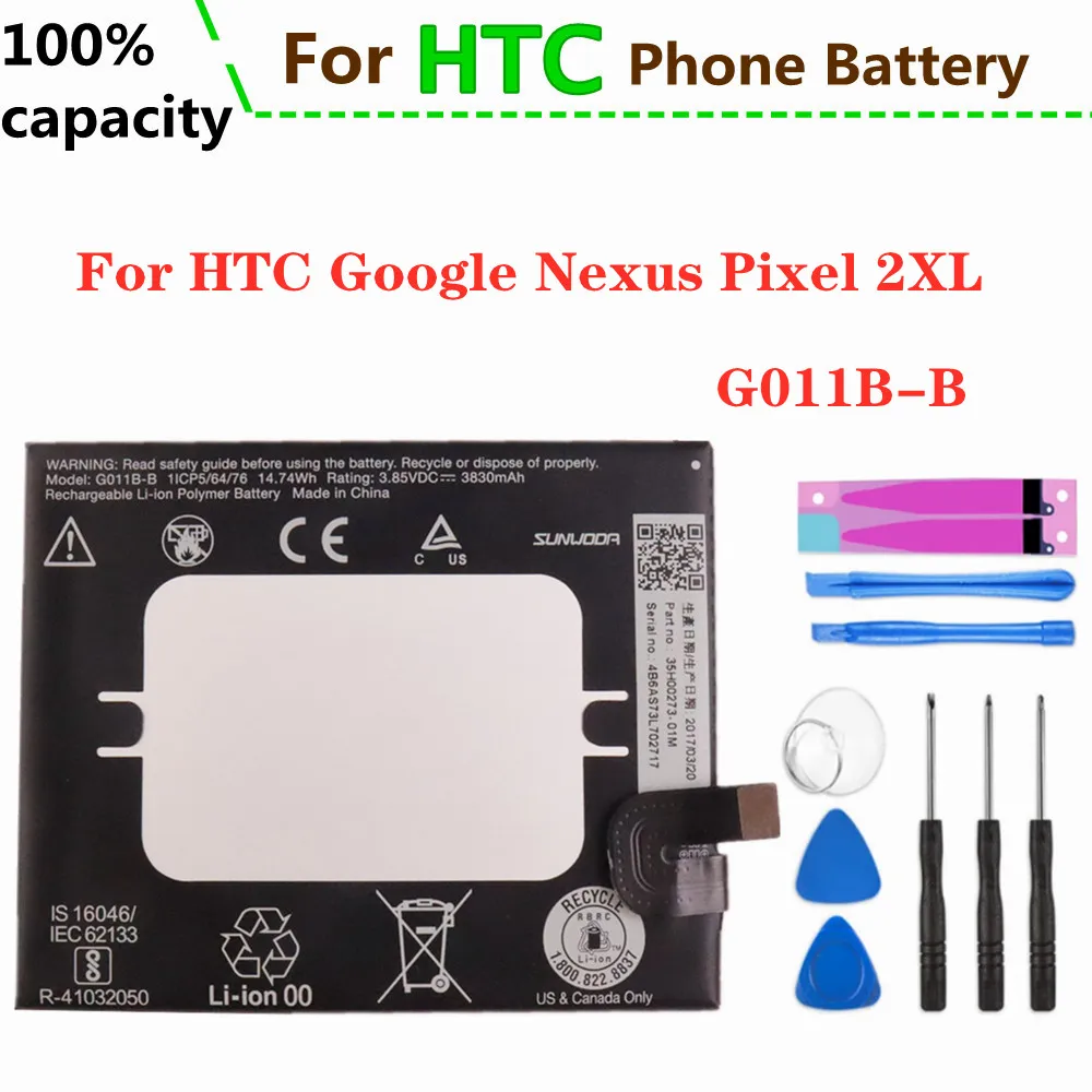 

New 3930mAh G011B-B Replacement Battery For HTC Google Nexus Pixel 2XL Phone Batteries Bateria + Tools