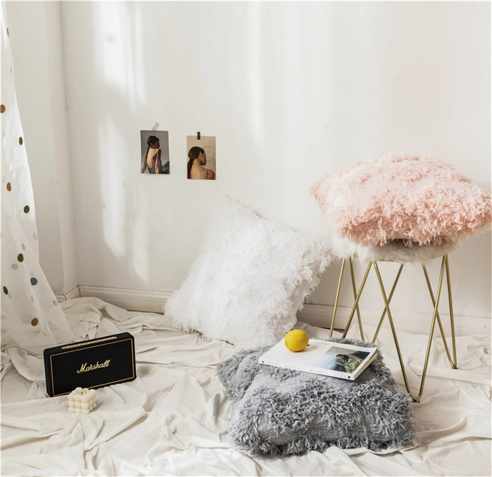 Скандинавская шикарная бархатная наволочка с розовыми перьями геометрическим