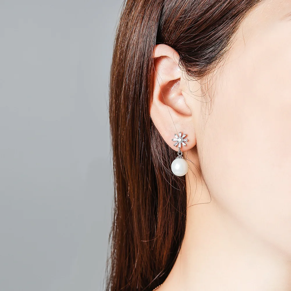 

SODROV 925 Sterling Silver Earrings 10mm Pearl Drop Earrings for Women Silver 925 Jewelry