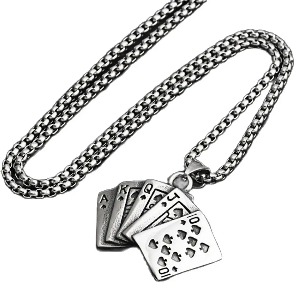 

Unique Poker Pendant Necklace Women Men Classic Gift Charm Necklace Cards Game Pendant Chain Necklace