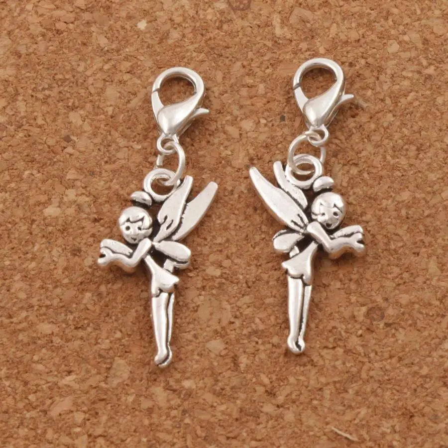 

Flying Tinker Bell Fairy Lobster Claw Clasp Charm Beads Jewelry C130 20pcs 48.8x14.7mm Zinc Alloy Tibetan Silver