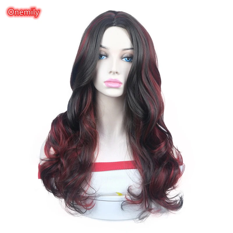 Onemily Very Long Wavy Fox Red Women Daily Wigs Heat Resistant Synthetic Natural Fashion Wig for Cosplay Costume Halloween