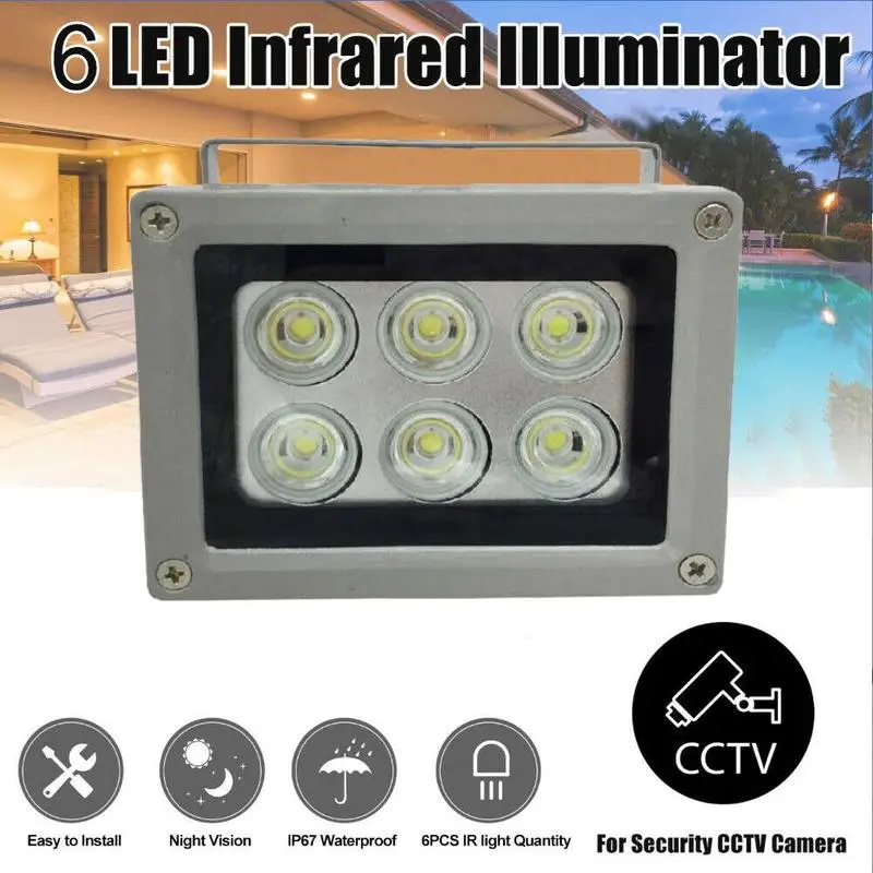 

30 Degree Invisible illuminator 850NM 6pcs Leds IR Infrared Light LED outdoor Camera Night Vision Fill Light for CCTV Cam