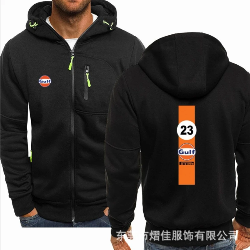 

2021 fashion men's Spring New motorcycle GULF Hoodie cotton casual zipper men's Hoodie