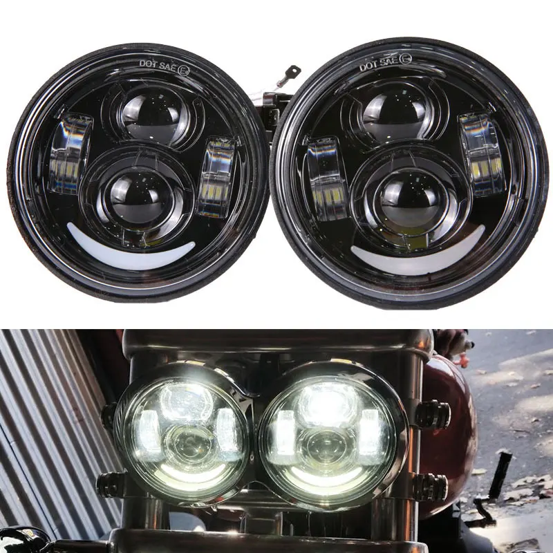 Черный светодиодный светильник s с двумя головками для мотоцикла белый дневной