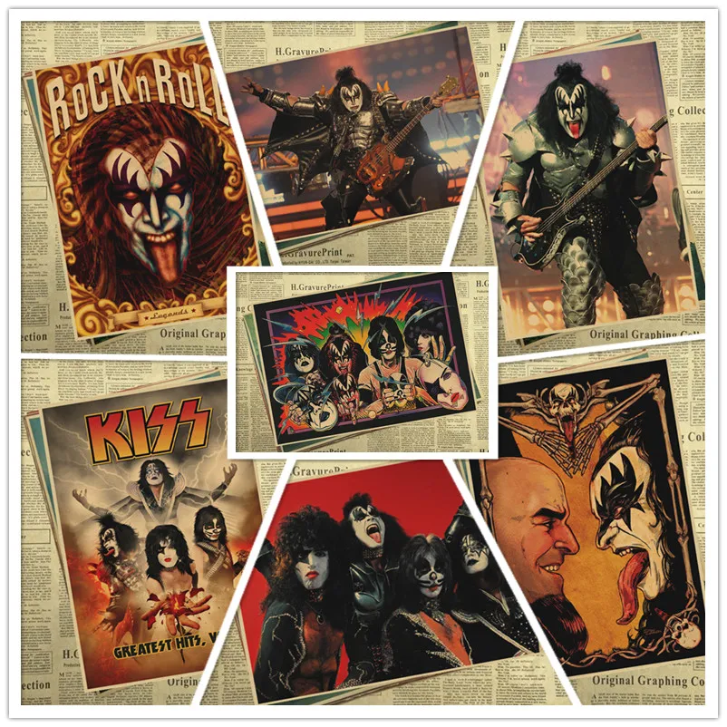 Поцелуй постер музыкальной группы комплект крафт Бумага кафе бар ретро плакат