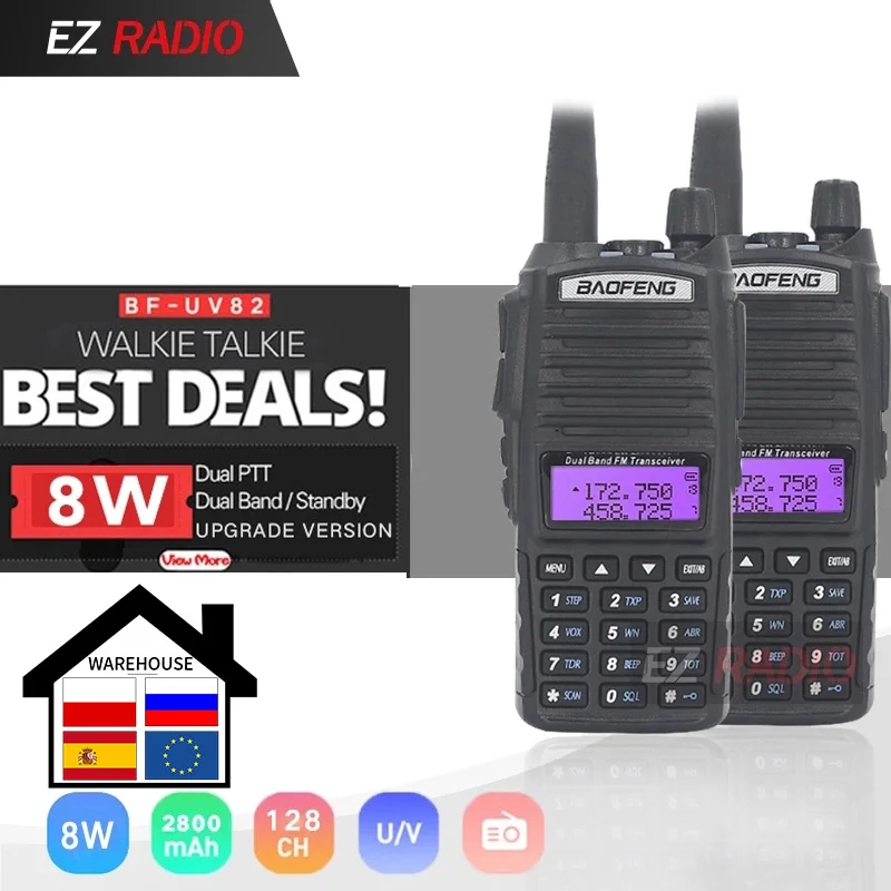 Портативная рация BaoFeng UV-82 2 шт. 5 Вт 8 Любительский радиоприемник 10 км UV 82 UV82 uv-9r 9R