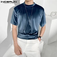 men t shirt solid color velour streetwear round neck short sleeve casual tee tops summer cozy leisure camisetas s 5xl incerun